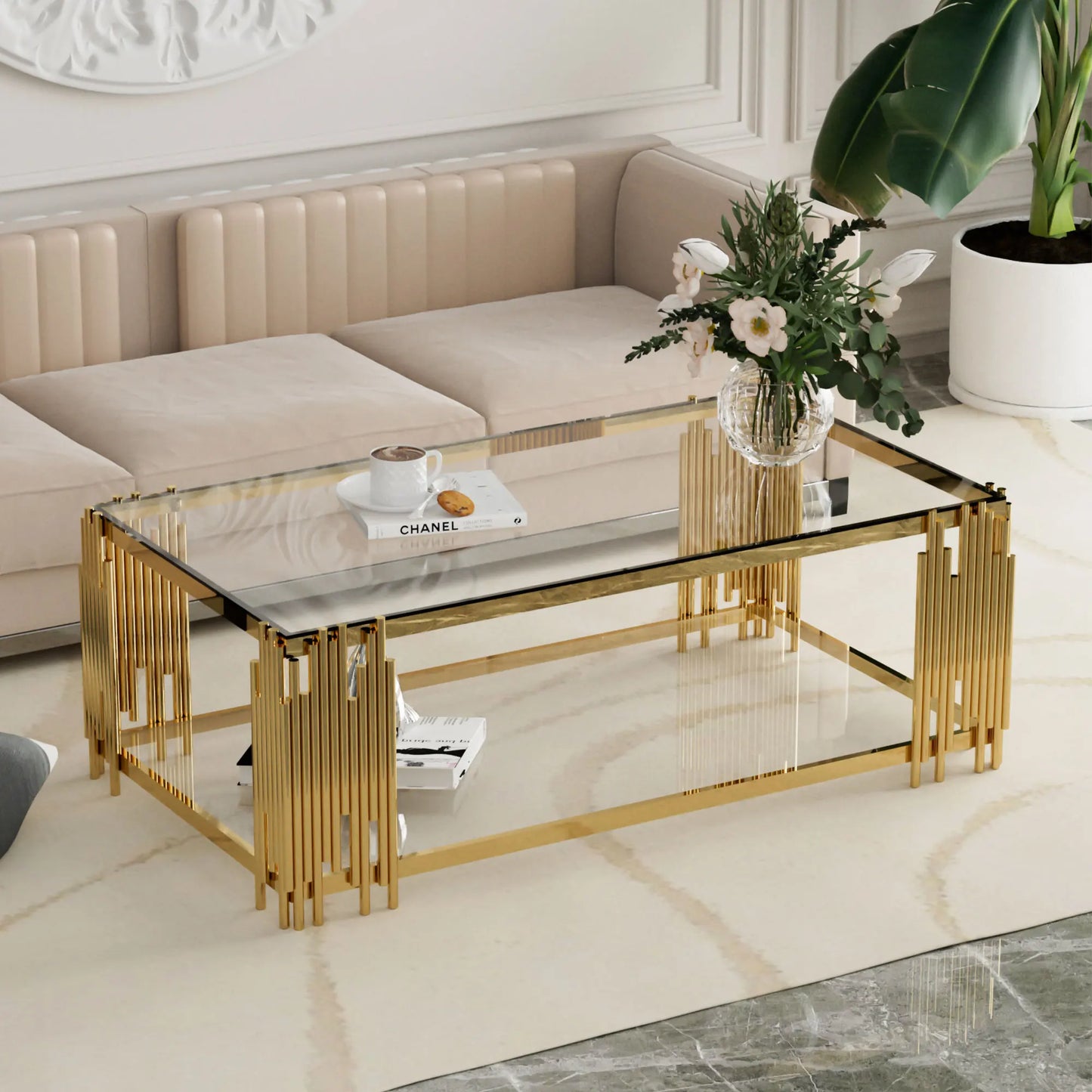 Stainless Steel Rectangle Glass Coffee Table