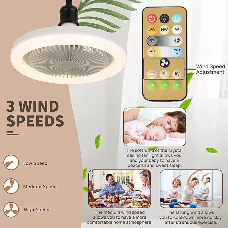 Smart 3 In 1 Ceiling Fan With Remote Control Lighting E27 Conversion Base 85-265v Lighting Base Suitable for Bedroom and Living