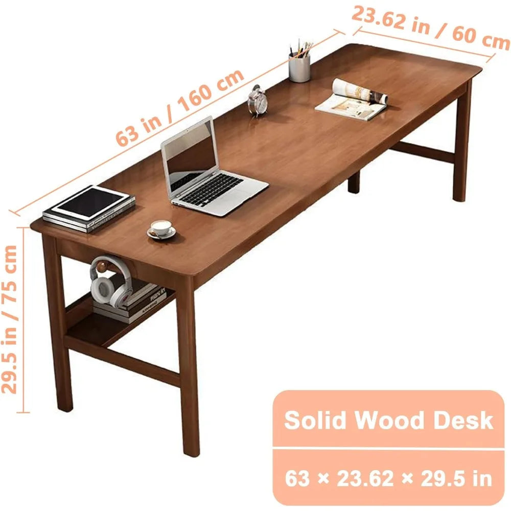 Solid Wood Desk, 63' Mid-Century Modern, Writing Desk, Home Office Workstation office furniture  desk table  corner desks