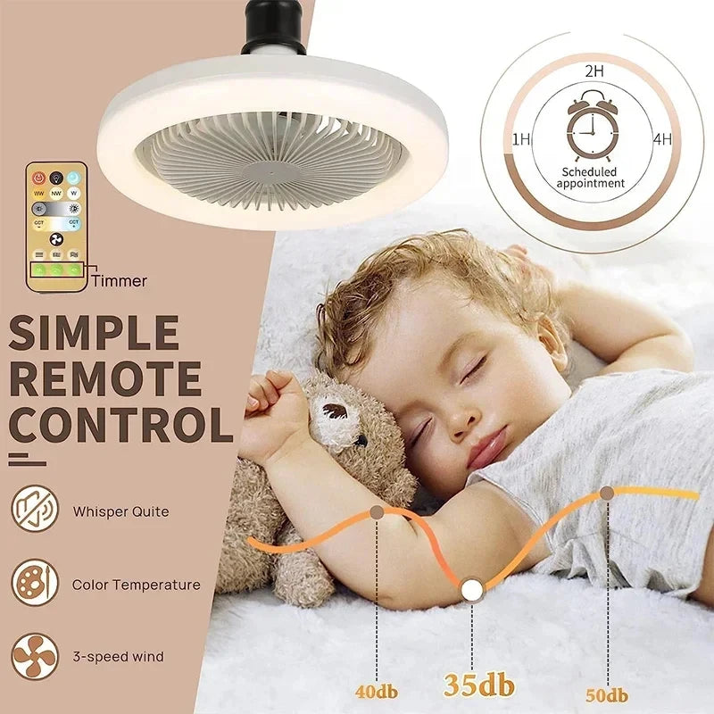 Smart 3 In 1 Ceiling Fan With Remote Control Lighting E27 Conversion Base 85-265v Lighting Base Suitable for Bedroom and Living