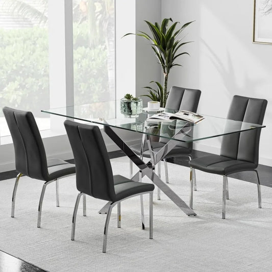 Tempered Glass Dining Table with Chromed Legs,