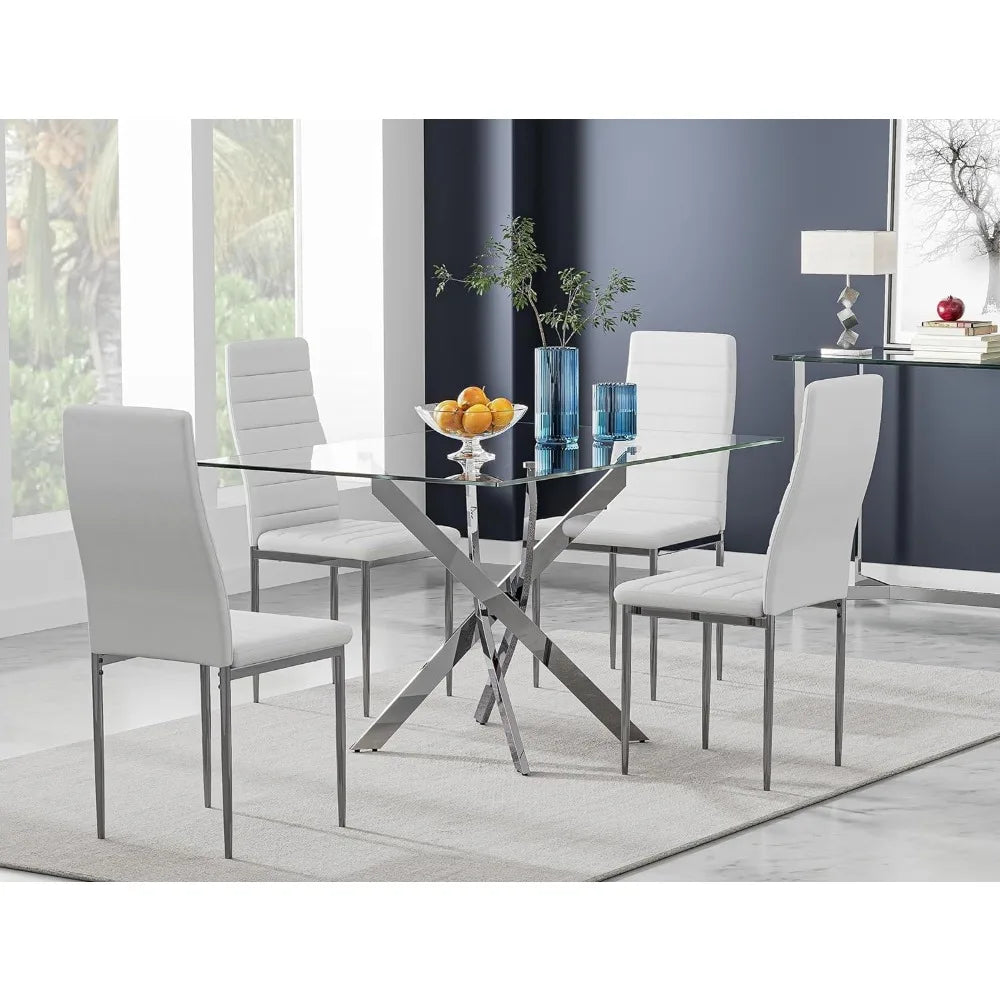 Tempered Glass Dining Table with Chromed Legs,