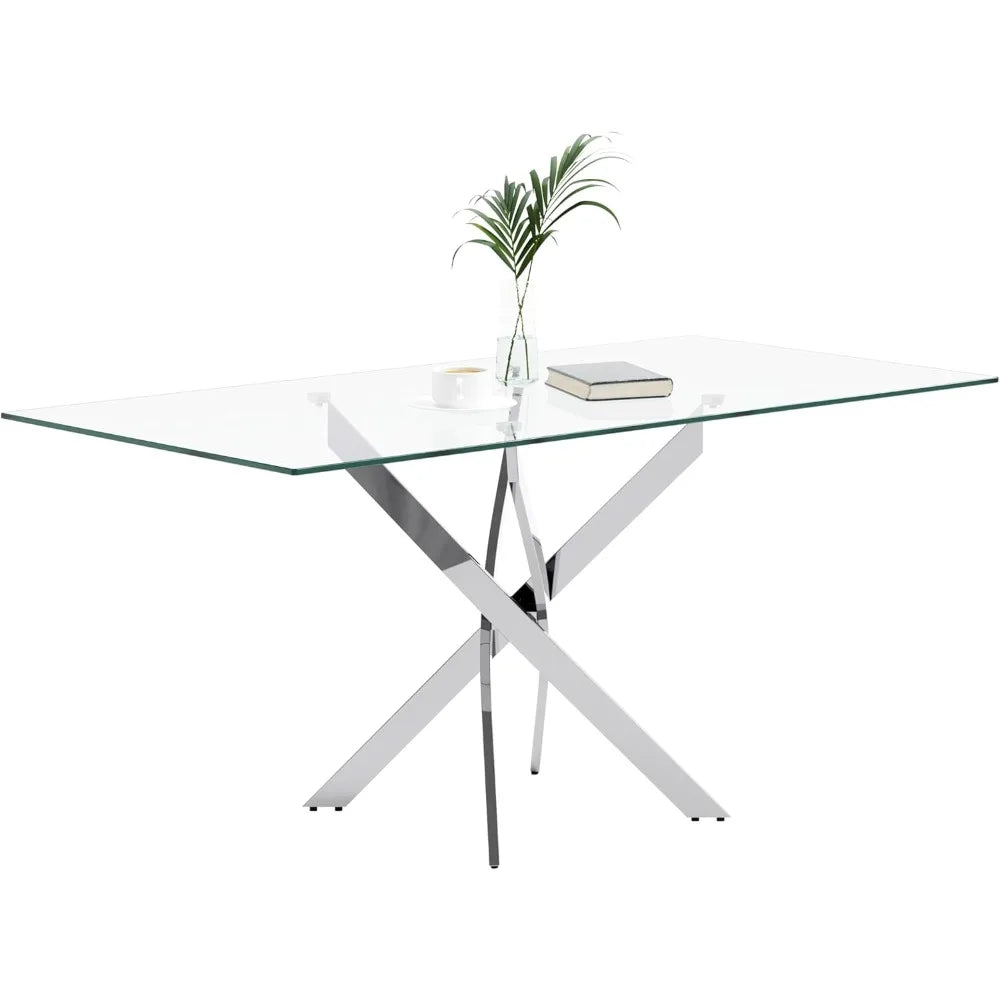 Tempered Glass Dining Table with Chromed Legs,