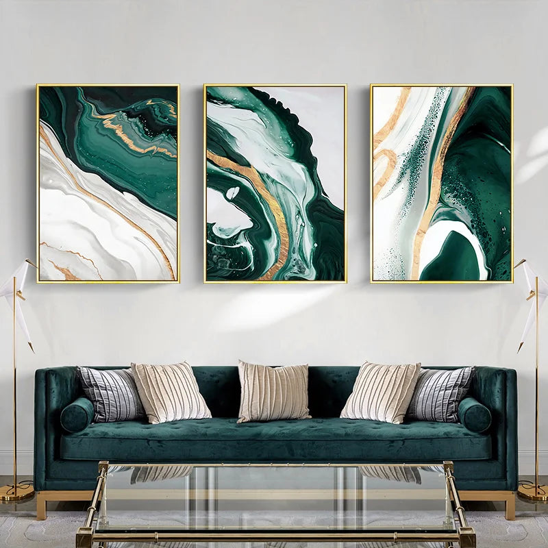 Modern Marble Abstract Green Lines Gold Foil