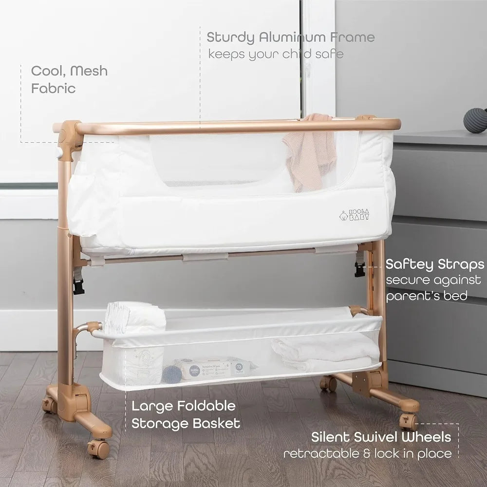 Baby Bassinet, Bedside Sleeper for Baby, Easy Folding Portable Crib with Storage Basket for Newborn