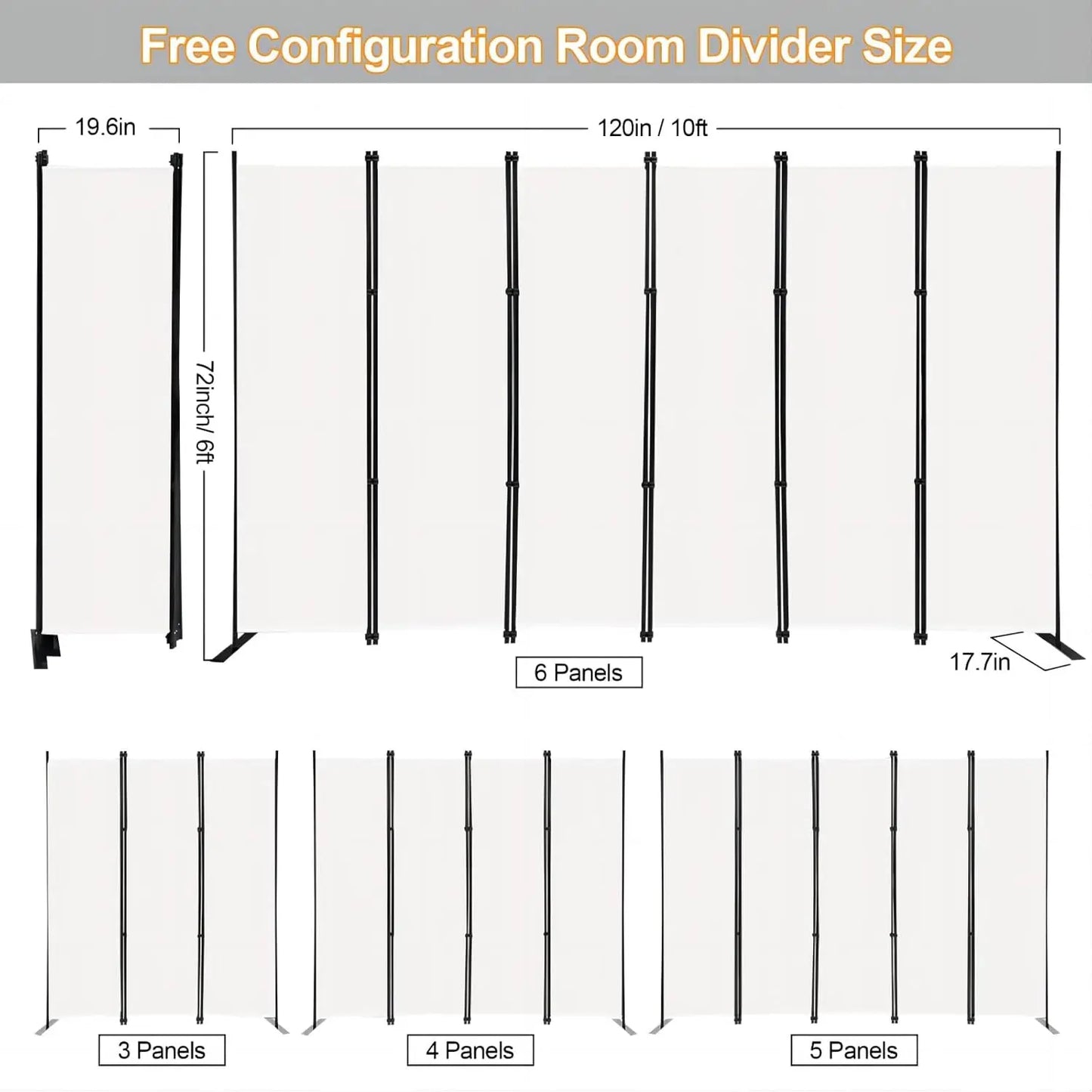 Comfort Corner 6 Panel Folding Privacy Screen 9ft Wide, 6ft Tall Partition Room Divider Portable Office Walls Dividers Panel