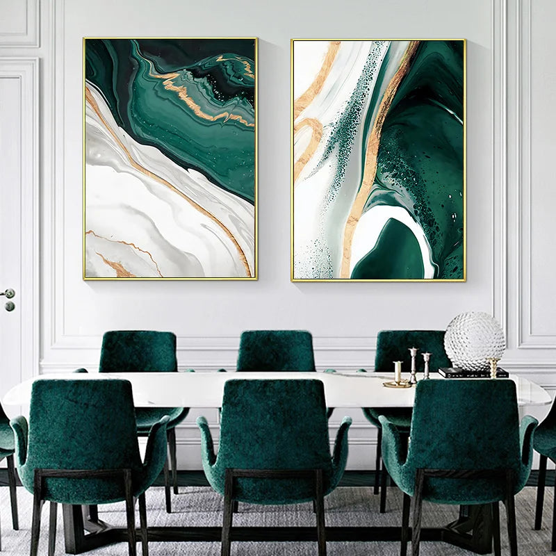 Modern Marble Abstract Green Lines Gold Foil