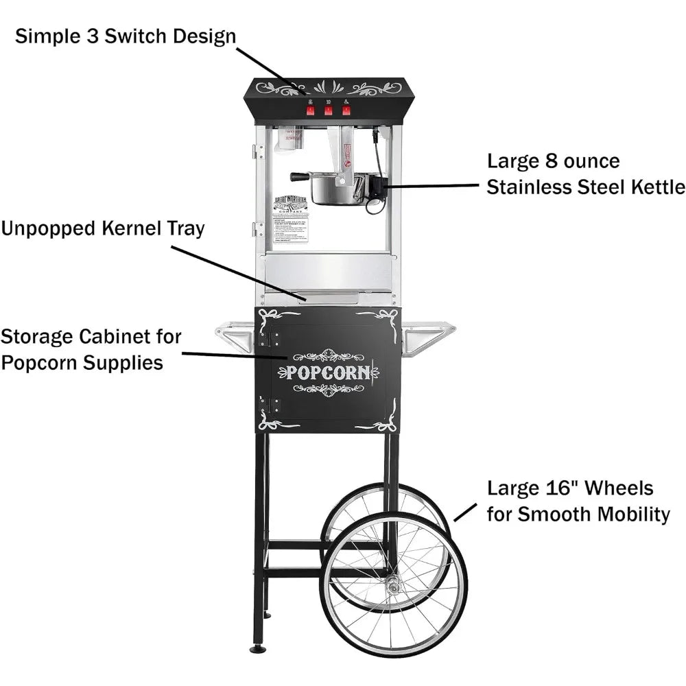 3 Gallons Nostalgia Popcorn Machine Commercial a Heated Deck 8-ounce Stainless Steel Kettle Device for Making Popcorn Electric