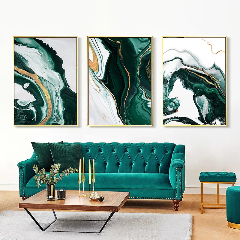 Modern Marble Abstract Green Lines Gold Foil